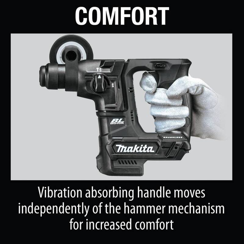 Martillo rotativo Makita 18V LXT subcompacto de iones de litio sin escobillas inalámbrico de 11/16 pulgadas, acepta puntas SDS-PLUS, herramienta única - XRH06ZB.