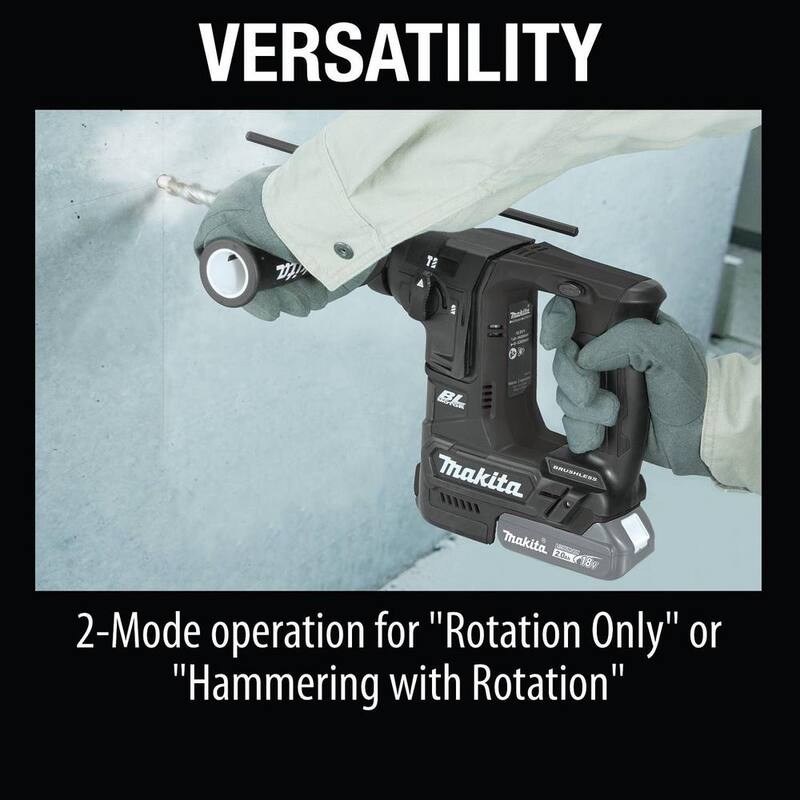 Martillo rotativo Makita 18V LXT subcompacto de iones de litio sin escobillas inalámbrico de 11/16 pulgadas, acepta puntas SDS-PLUS, herramienta única - XRH06ZB.