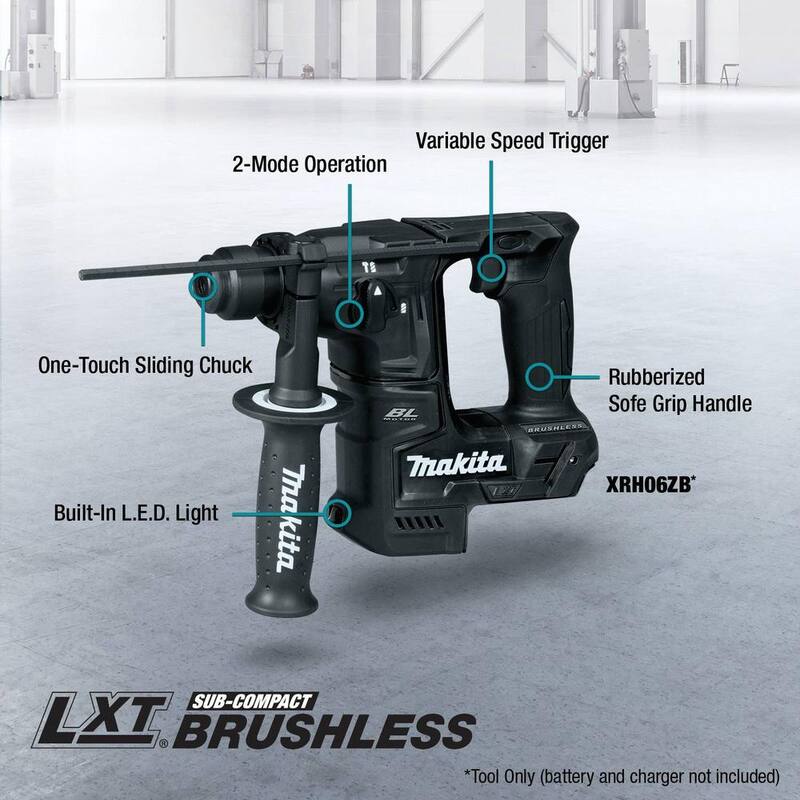 Martillo rotativo Makita 18V LXT subcompacto de iones de litio sin escobillas inalámbrico de 11/16 pulgadas, acepta puntas SDS-PLUS, herramienta única - XRH06ZB.