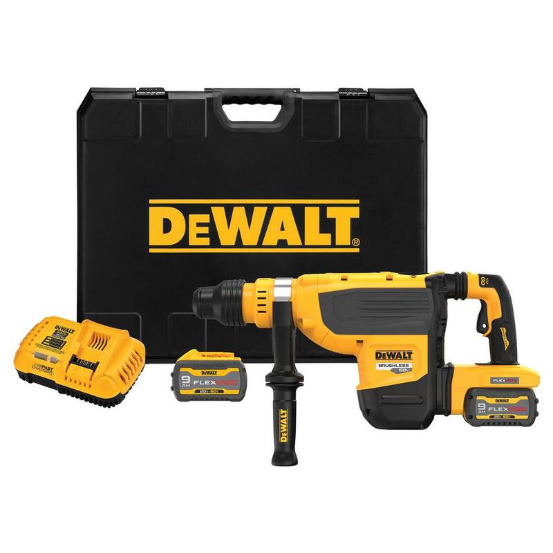Martillo rotativo SDS Max inalámbrico sin escobillas DEWALT 60V FLEXVOLT de 1-7/8 pulgadas, kit con (2) baterías de 9.0Ah, cargador y caja de kit - DCH735X2