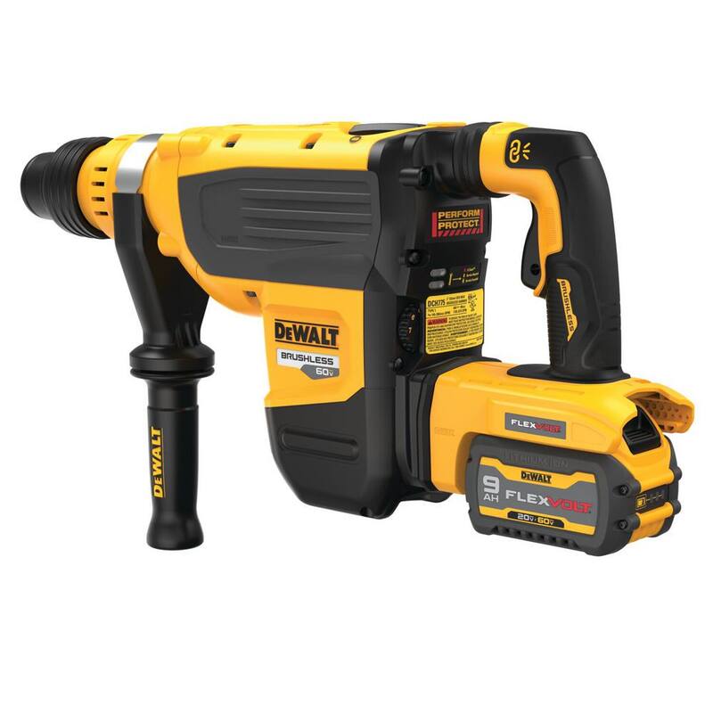 Martillo rotativo SDS Max inalámbrico sin escobillas DEWALT 60V FLEXVOLT de 1-7/8 pulgadas, kit con (2) baterías de 9.0Ah, cargador y caja de kit - DCH735X2