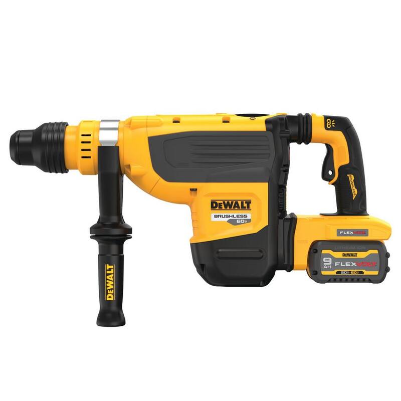 Martillo rotativo SDS Max inalámbrico sin escobillas DEWALT 60V FLEXVOLT de 1-7/8 pulgadas, kit con (2) baterías de 9.0Ah, cargador y caja de kit - DCH735X2