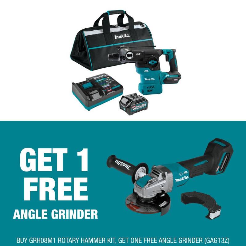 Kit de martillo rotativo sin escobillas Makita 40V max XGT de 1-3/16 pulgadas, AFT (4.0Ah) con la bonificación de amoladora angular XGT sin escobillas de 5 pulgadas X-LOCK - GRH08M1-GAG13Z.