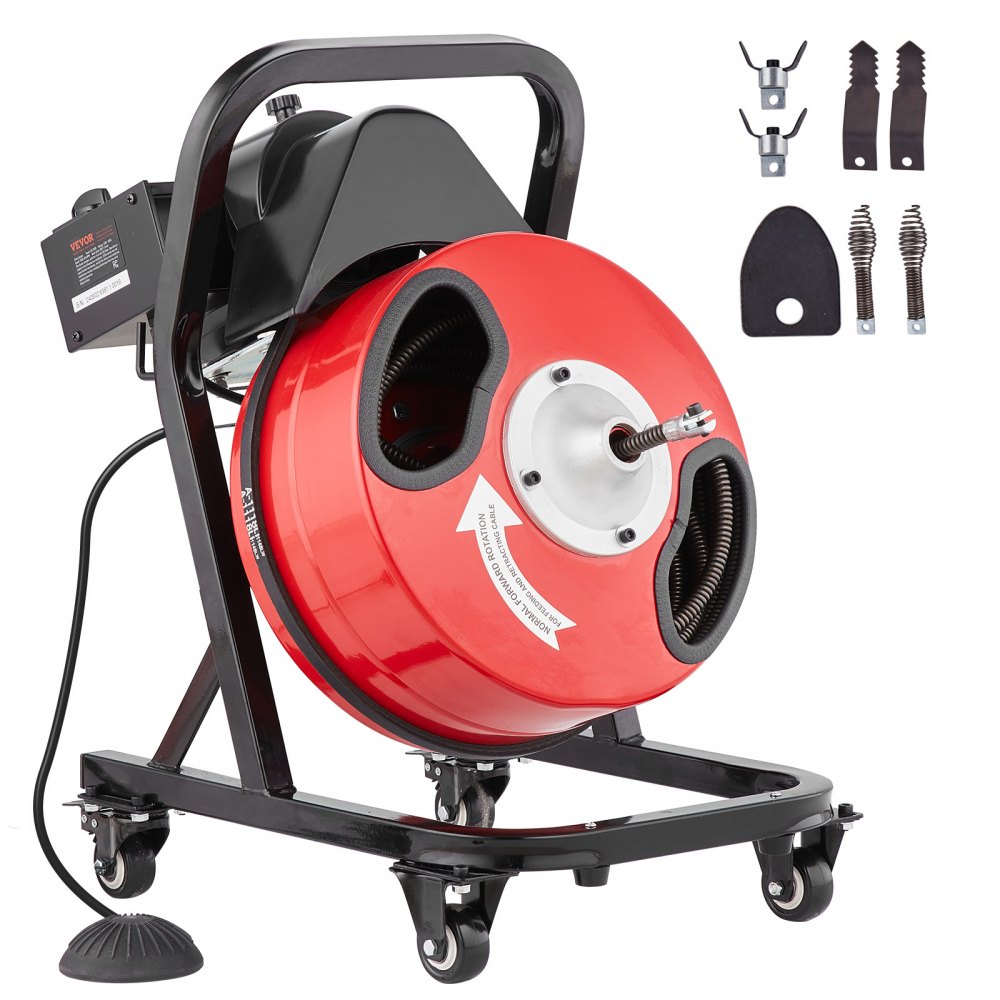 VEVOR Drain Cleaner Machine 50FT x 1/2 Inch Manual Feed Snake Auger with Wheels - SDJJKLSGDSTJWGUIYV1
