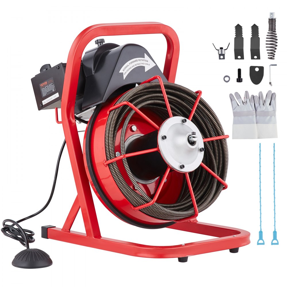 VEVOR Drain Cleaner Machine Drain Auger 75FT x 3/8 Inch Manual Feed & 4 Cutters - SDJJKLSGDSTJXKYV3V1