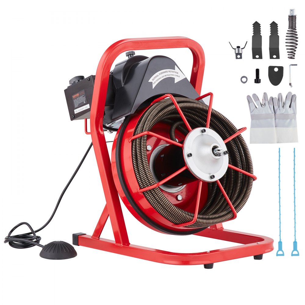VEVOR Drain Cleaner Machine Drain Auger 50FT x 1/2 Inch Manual Feed & 4 Cutters - SDJJKLSGDSTJZQNLAV1