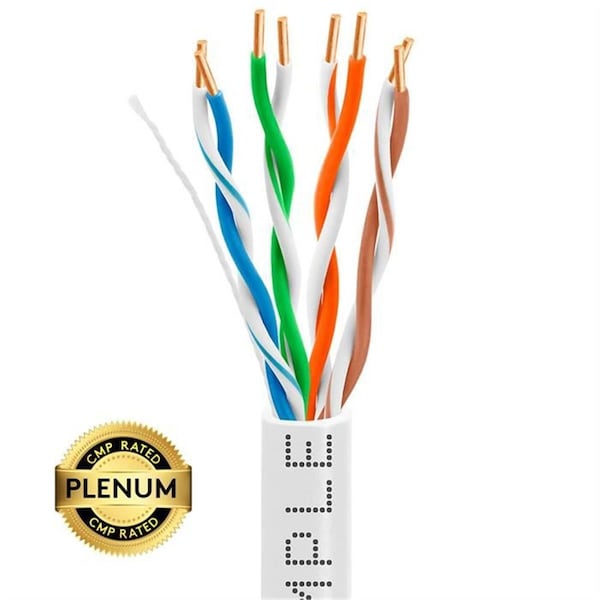 Cable Ethernet Cat5e de Plenum en rollo de cobre desnudo de 24 AWG, 350MHz - 1000 pies - Blanco