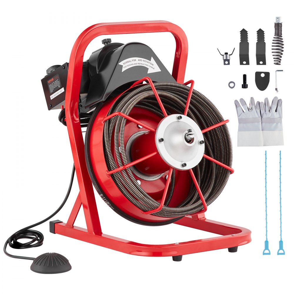 VEVOR Drain Cleaner Machine Drain Auger 50FT x 3/8 Inch Manual Feed & 4 Cutters - SDJJKLSGDSTJVQGHEV1