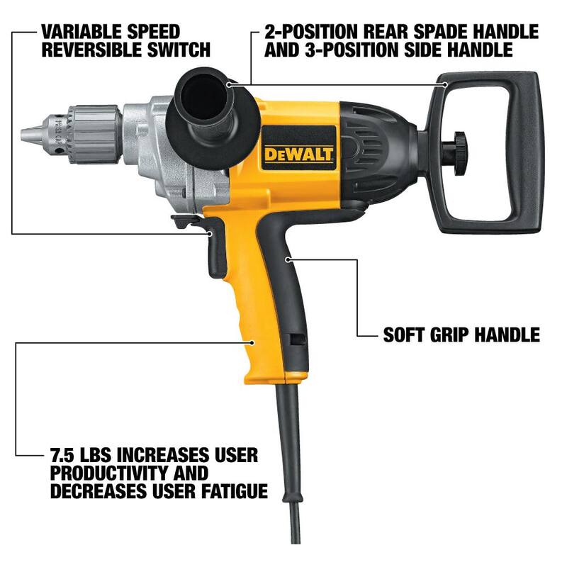 Taladro mezclador de concreto DW130V DEWALT de 9 amperes y 1/2 pulgadas con mango en forma de pala