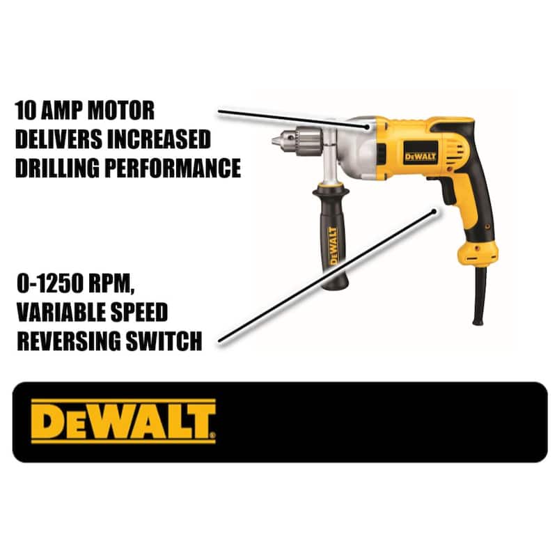 DEWALT Taladro con empuñadura tipo pistola de 10 amperes y 1/2 pulg. (13 mm) de velocidad variable y reversa - DWD210G.