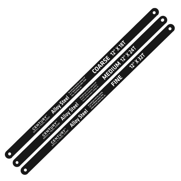 Century Drill & Tool Hacksaw Blade 3Pc Set 18T X 12" 24T X12" And 32T X 12" Alloy Steel - 4336