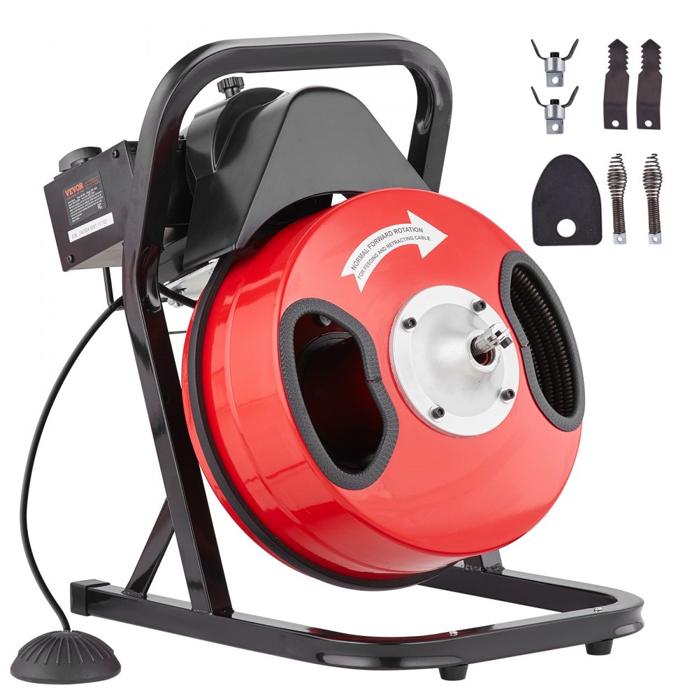 VEVOR Drain Cleaner Machine 50FT x 1/2Inch Manual Feed Snake Auger with 4 Cutter - SDJJKLSGDSTJA6DFTV1