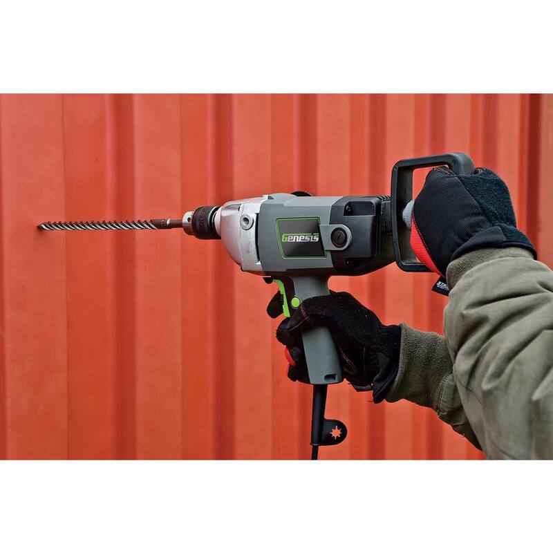 GENESIS Taladro eléctrico de velocidad variable con empuñadura en forma de pala de 1/2 pulgada de 120 voltios, con botón de bloqueo y empuñaduras auxiliares/pala - GSHD1290