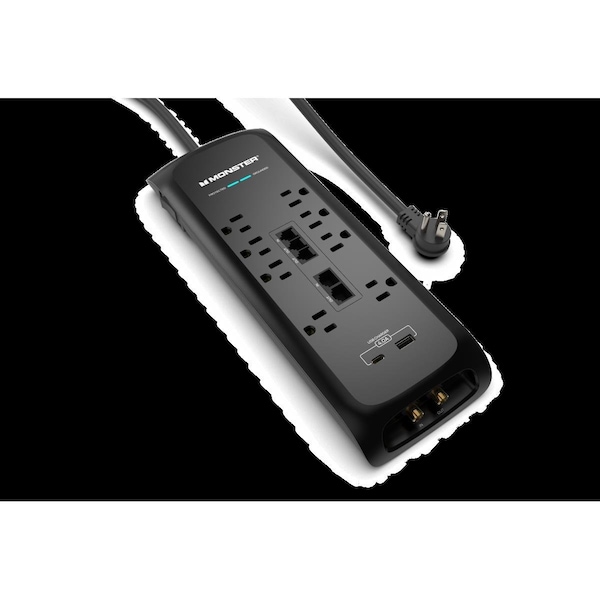 Regleta de energía Monster Power con 8 enchufes AC, 1 USB-C y 1 USB-A, color negro - ME-5005