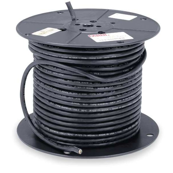 Cable portátil Carol, SJOOW, 14 AWG, 3 C, Negro, Caucho EPDM, Conductor de Cobre Estañado, 300V, Interior/Exterior, 250 pies - 01360.35.01