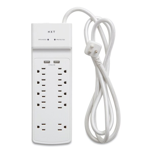 Protector contra sobretensiones Nxt Technologies, 10 tomacorrientes AC/2 puertos USB, cable de 6 pies, 3,000 J, blanco - NX54318