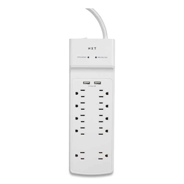 Protector contra sobretensiones Nxt Technologies, 10 tomacorrientes AC/2 puertos USB, cable de 6 pies, 3,000 J, blanco - NX54318