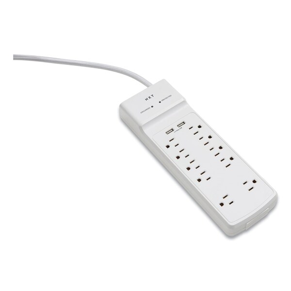 Protector contra sobretensiones Nxt Technologies, 10 tomacorrientes AC/2 puertos USB, cable de 6 pies, 3,000 J, blanco - NX54318