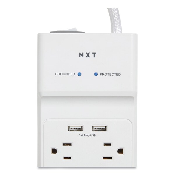 Protector contra sobretensiones Nxt Technologies, 10 tomacorrientes AC/2 puertos USB, cable de 6 pies, 3,000 J, blanco - NX54318