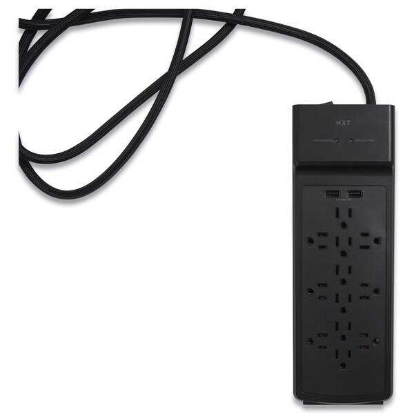 Protector de sobretensión Nxt Technologies, 12 tomas de corriente/2 puertos USB, cable de 8 pies, 3,900 J, negro - NX54319
