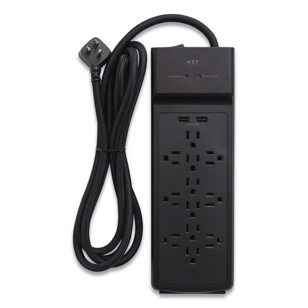 Protector de sobretensión Nxt Technologies, 12 tomas de corriente/2 puertos USB, cable de 8 pies, 3,900 J, negro - NX54319