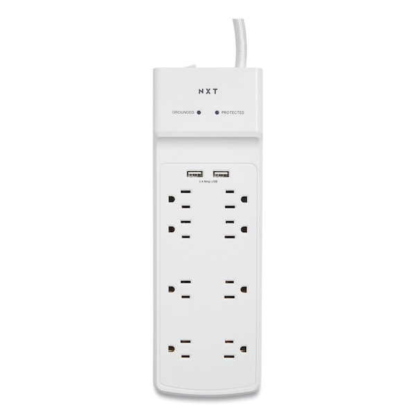 Protector contra sobretensiones Nxt Technologies, 8 tomas de corriente AC/2 puertos USB, cable de 1.8 metros, 2,100 J, blanco - NX54317
