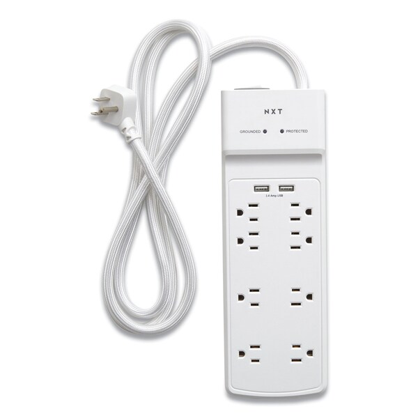 Protector contra sobretensiones Nxt Technologies, 8 tomas de corriente AC/2 puertos USB, cable de 1.8 metros, 2,100 J, blanco - NX54317