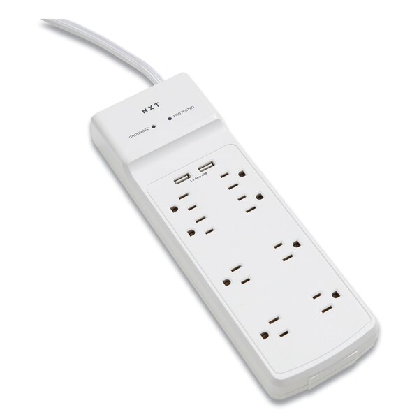 Protector contra sobretensiones Nxt Technologies, 8 tomas de corriente AC/2 puertos USB, cable de 1.8 metros, 2,100 J, blanco - NX54317