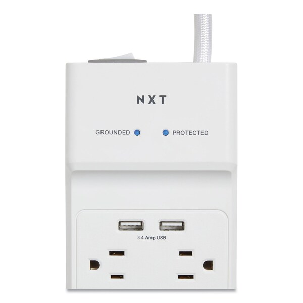 Protector contra sobretensiones Nxt Technologies, 8 tomas de corriente AC/2 puertos USB, cable de 1.8 metros, 2,100 J, blanco - NX54317