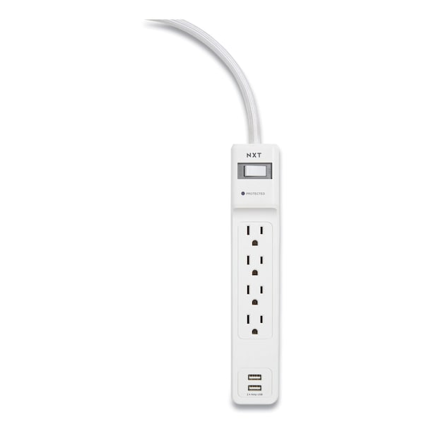 Regleta de Protección contra Sobretensiones Nxt Technologies, 4 Tomas de Corriente/2 Puertos USB, Cable de 3 pies, 600 J, Blanco - NX54310