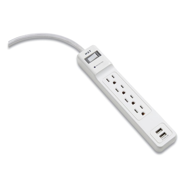 Regleta de Protección contra Sobretensiones Nxt Technologies, 4 Tomas de Corriente/2 Puertos USB, Cable de 3 pies, 600 J, Blanco - NX54310