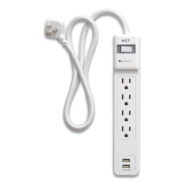 Regleta de Protección contra Sobretensiones Nxt Technologies, 4 Tomas de Corriente/2 Puertos USB, Cable de 3 pies, 600 J, Blanco - NX54310