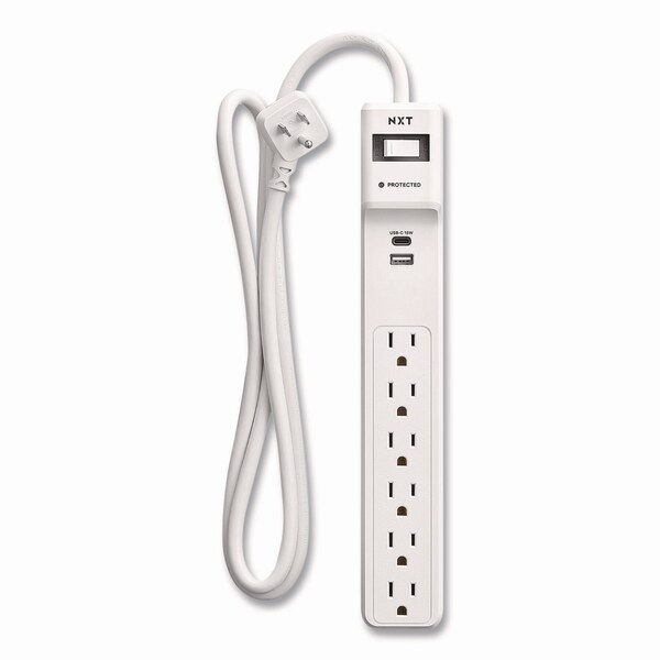 Protector de sobretensión Nxt Technologies, 6 tomas de corriente AC/2 tomas de corriente USB, cable de 4 pies, 1,500 J, blanco - NX61426