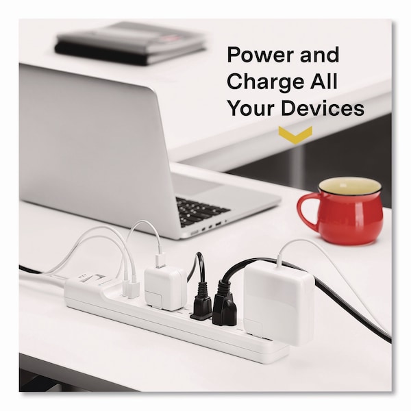 Protector de sobretensión Nxt Technologies, 6 tomas de corriente AC/2 tomas de corriente USB, cable de 4 pies, 1,500 J, blanco - NX61426