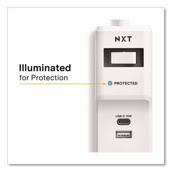Protector de sobretensión Nxt Technologies, 6 tomas de corriente AC/2 tomas de corriente USB, cable de 4 pies, 1,500 J, blanco - NX61426