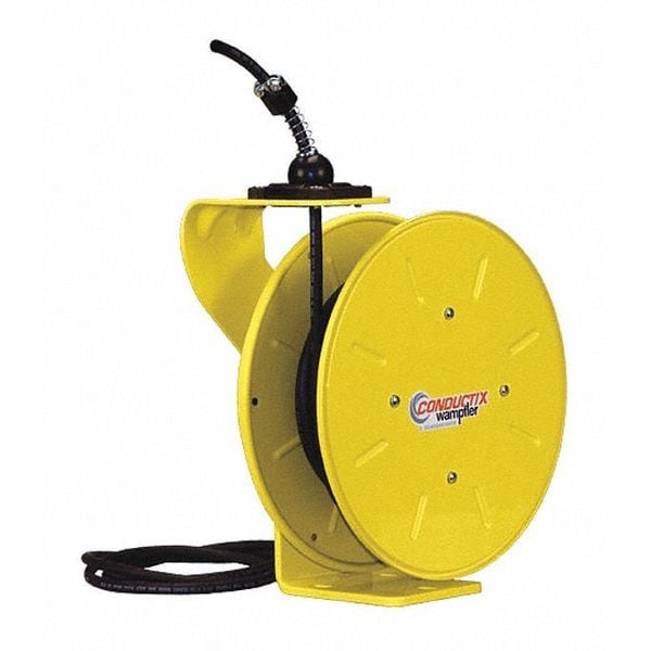 Carrete de cable Conductix-Wampfler con lámpara de mano, retráctil por resorte, cable de alimentación, calibre 12 AWG, color amarillo, longitud de 25 pies - XA-121120302511