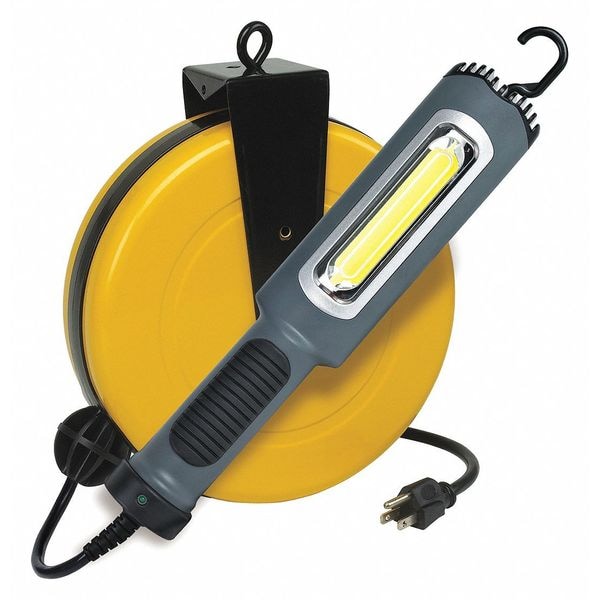 Carrete de cable Lumapro con lámpara de mano, operado manualmente, sin receptáculo, calibre 18 AWG, color amarillo en el carrete, longitud de 50 pies - 436G99