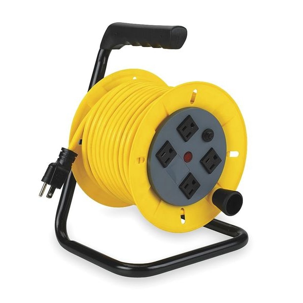 Carrete de cable con lámpara de mano Lumapro, operado manualmente, NEMA 5-15P, 14 AWG, color amarillo en el carrete, longitud de 40 pies - 2YKR4