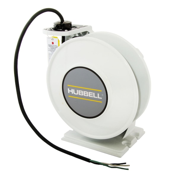 Carrete de cable con lámpara de mano Hubbell Wiring Device-Kellems, retráctil por resorte, cable volante, calibre 12 AWG, color blanco, longitud de 25 pies - HBLI25123