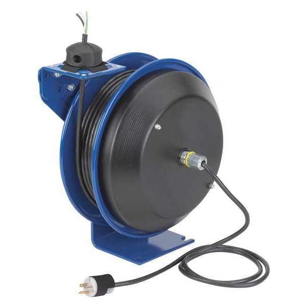 Carrete de cable Coxreels, Retráctil por resorte, 12 AWG, Color de carrete azul, Longitud de 50 pies, 1 Salida - EZ-PC13-5012-X