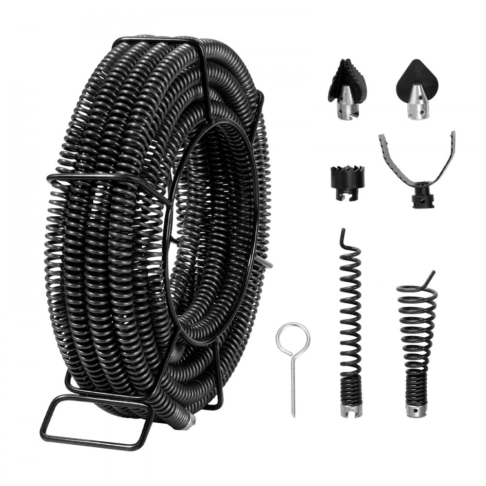 VEVOR Drain Cleaning Cable 45 FT x 7/8 Inch, Professional Sectional Drain Cleaner Cable with 6 Cutters for 0.8" to 5.9" Pipes, Hollow Core Sewer Drain Auger Cable for Sink, Floor Drain, Toilet - FDSDL78IN45YWX6CLV0