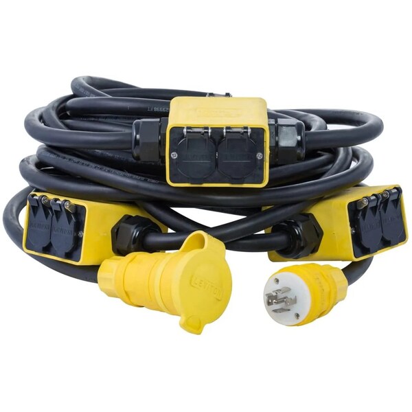 Power Assemblies Cuádruple Enchufe WetGuard 20A 120/208V 12/5 SOOW NEMA 21-20 con 3 5-20R y 3 5-20R GFCI 50 pies - QS620WGY050