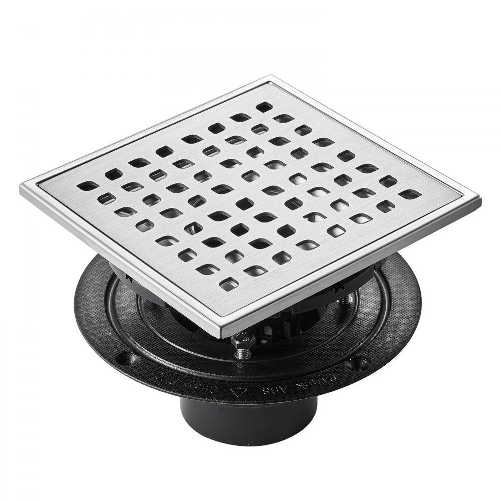 VEVOR 16Inch Linear Shower Drain with Square Pattern Grate,Brushed 304 Stainless Steel Rectangle Shower Floor Drain,Linear Drain with Leveling Feet,Hair Strainer Silver - XXPSGBXGYSCKSW6TSV0