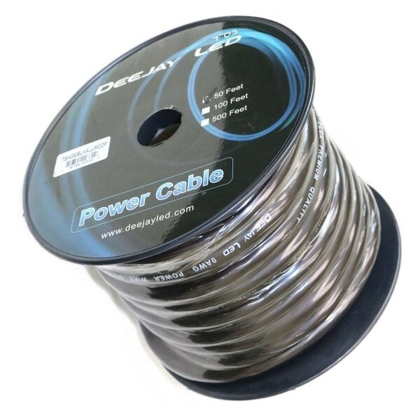 Cable de alimentación de uso general Deejay Led calibre 0 de 50 pies en negro de aluminio cobre CCA - TBH050BLKALUMCOP