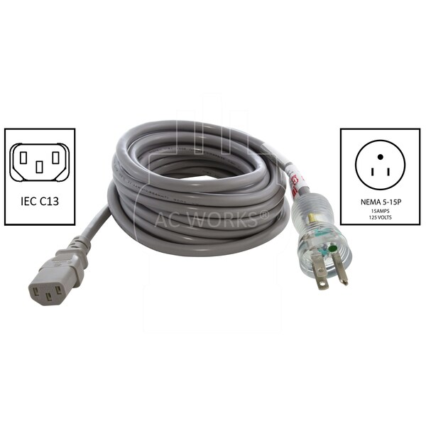 Cable de corriente de grado médico de 15 pies y 13A con conector IEC C13 - MD13AC13-180