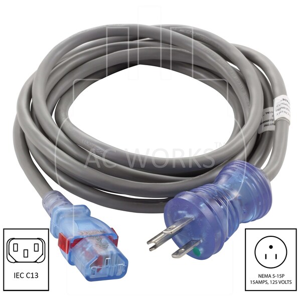 Cable médico de grado 10A de 10 pies con conector IEC C13 bloqueable y indicador de encendido