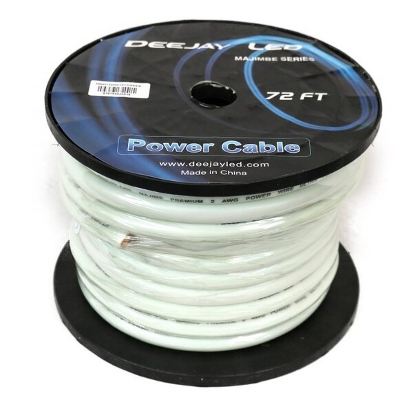 Cable de Alimentación de Cobre 100% de Calibre 2 de 72 pies para Amplificadores de Audio Vehicular en Blanco