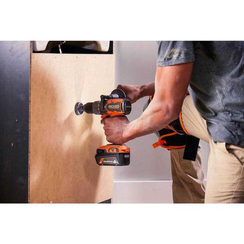 Kit de Taladro/Atornillador Martillo sin Escobillas Inalámbrico RIDGID 18V de 1/2 pulg. con Batería de Salida Máxima de 4.0 Ah, Cargador de 18V y Bolsa de Herramientas - R86115K