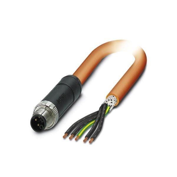 Phoenix Contact SAC-5P-M12MSK/ 3 0-PUR PE SH Power - Conector M12 de 5 pines, 3 m, Cable PUR, Protección PE