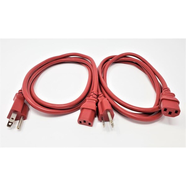 Cable de corriente Micro Connectors de 6 pies, aprobado por UL 18 AWG 10 Amp NEMA 5-15P a C13, Rojo, Paquete de 2